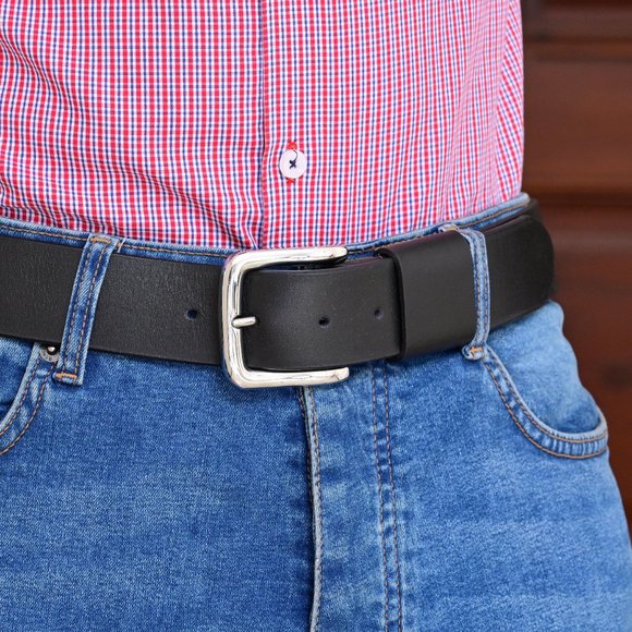 Black Finish Buffalo Full Grain Thick Heavy Leather Belt - Free Personalization - Picture 7 of 14